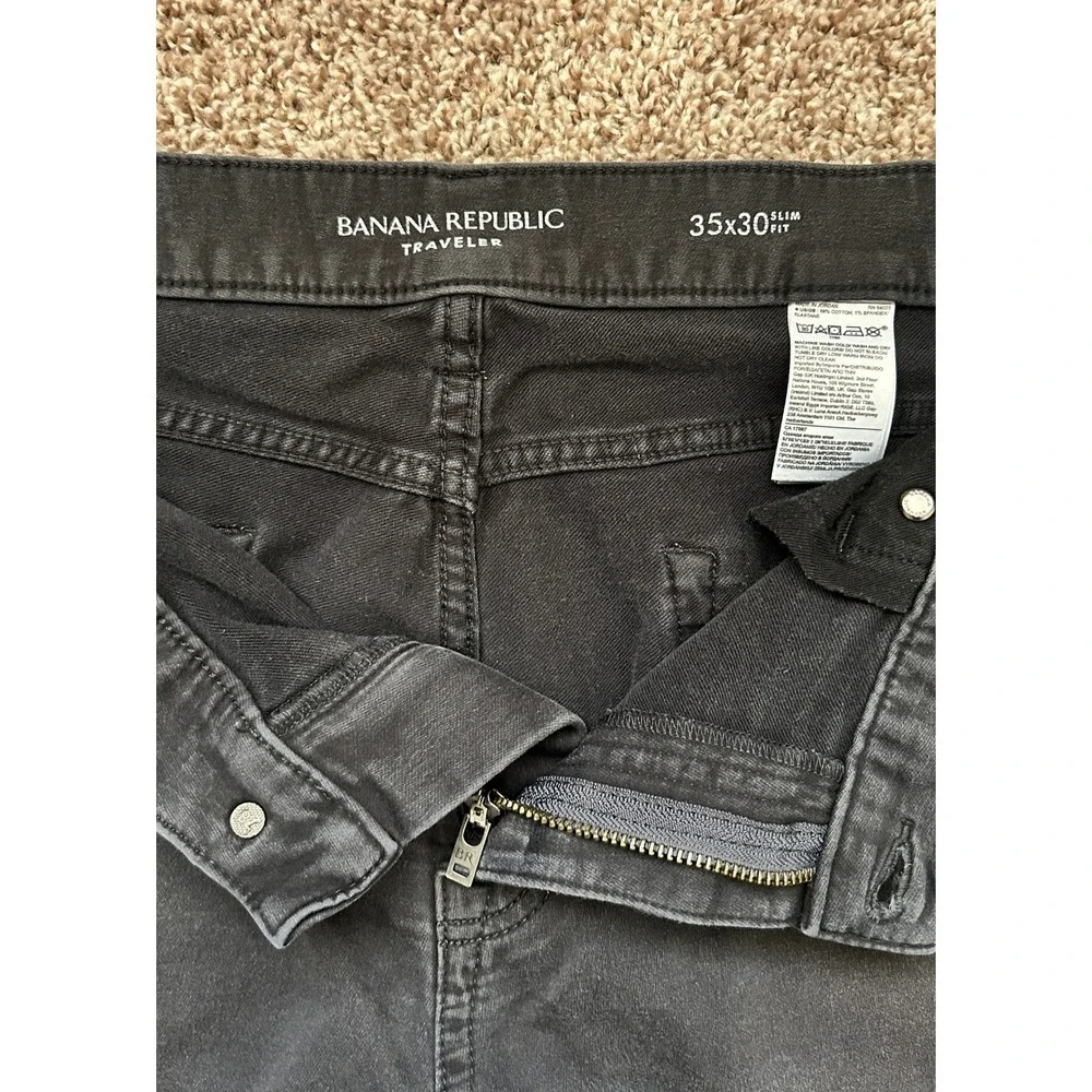 Banana Republic Traveler Slim Fit Pants Mens 35x30 Dark Gray Faded Black Stretch
